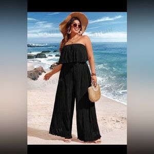 NEW SHEIN WYWH Plus Size Women's Strapless Top & Wide Leg Pants Two Piece Set